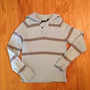 Baby blue and grey striped sweater